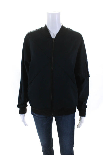 Drifter Womens Long Sleeve Front Zip Ribbed Knit Trim Jacket Navy Black Small