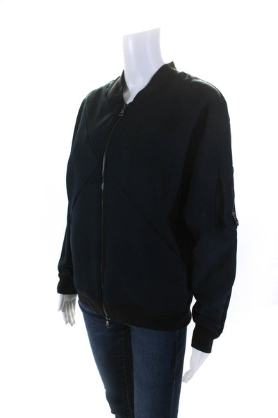 Drifter Womens Long Sleeve Front Zip Ribbed Knit Trim Jacket Navy Black Small