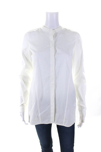 Lafayette 148 New York Womens Button Front Collarless Shirt White Cotton Size 2