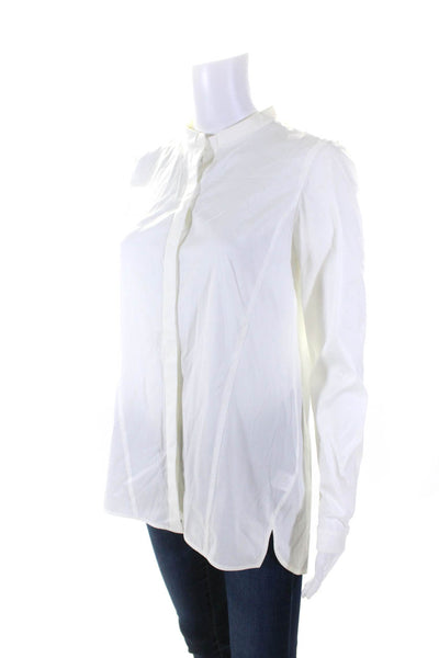 Lafayette 148 New York Womens Button Front Collarless Shirt White Cotton Size 2