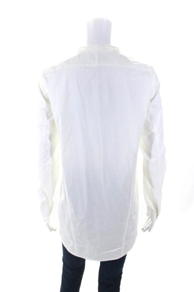 Lafayette 148 New York Womens Button Front Collarless Shirt White Cotton Size 2