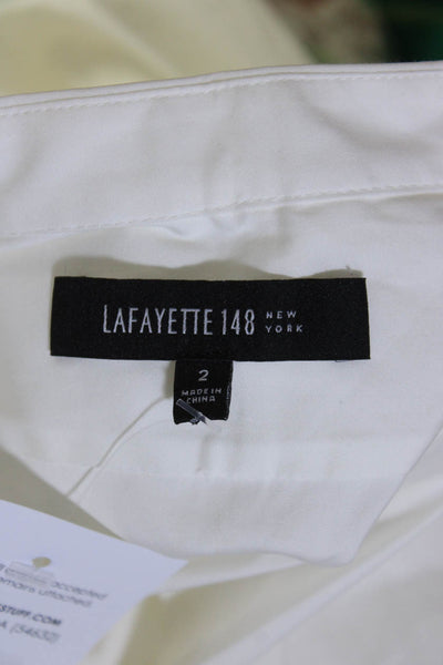 Lafayette 148 New York Womens Button Front Collarless Shirt White Cotton Size 2