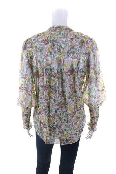 Veronica Beard Womens Long Sleeve V Neck Floral Silk Top White Multi Size 00