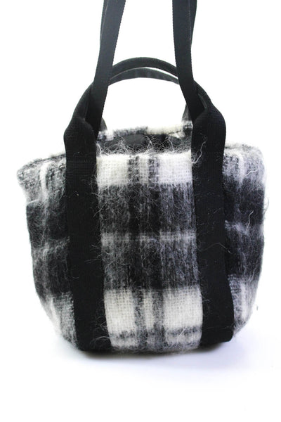 Mulen Womens Fluffy Knit Plaid Top Handle Shoulder Bag Handbag Black