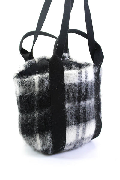 Mulen Womens Fluffy Knit Plaid Top Handle Shoulder Bag Handbag Black