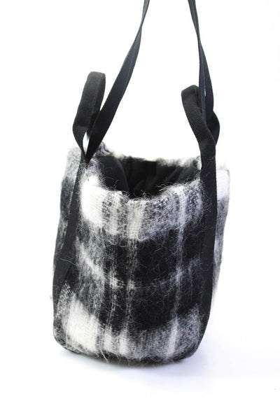 Mulen Womens Fluffy Knit Plaid Top Handle Shoulder Bag Handbag Black