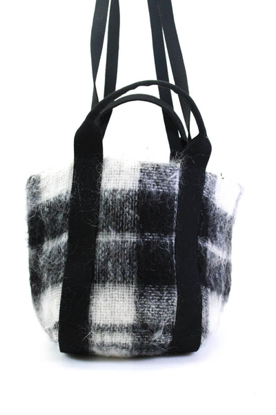 Mulen Womens Fluffy Knit Plaid Top Handle Shoulder Bag Handbag Black