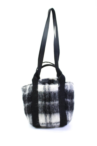 Mulen Womens Fluffy Knit Plaid Top Handle Shoulder Bag Handbag Black