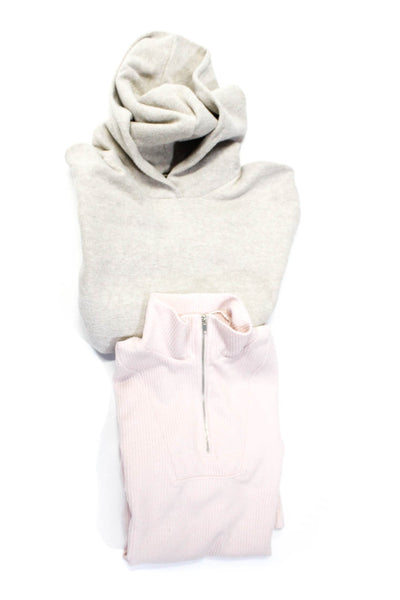 Zara Womens Fleece Hooded Sweatshirt Full Zip Sweater Beige Pink Size L M Lot 2