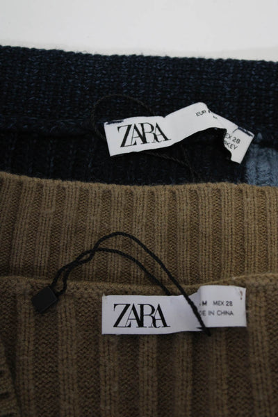 Zara Womens Thick Knit Button Down Sweater Cardigans Blue Brown Size M Lot 2