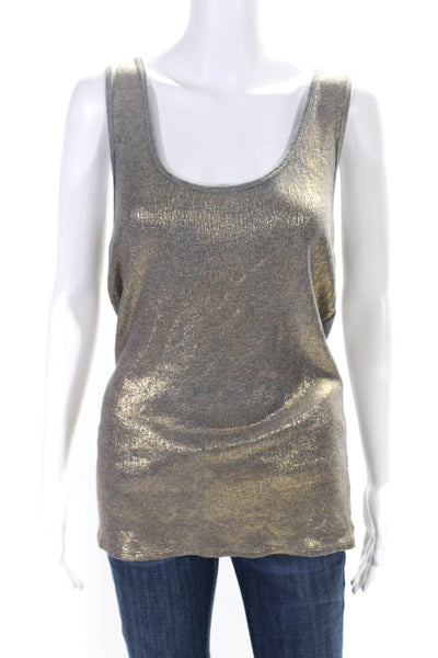 Elie Tahari Womens Scoop Neck Ribbed Knit Metallic Tank Top Gray Size Large