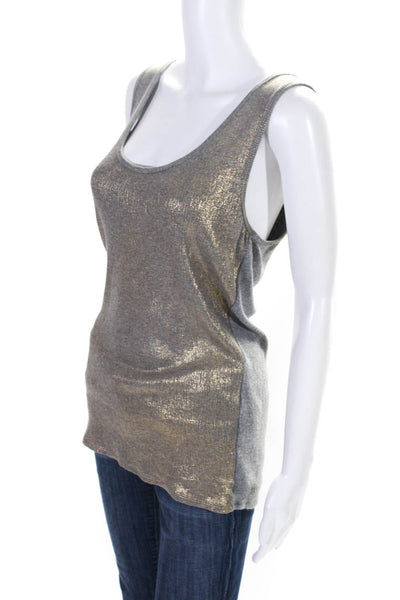 Elie Tahari Womens Scoop Neck Ribbed Knit Metallic Tank Top Gray Size Large