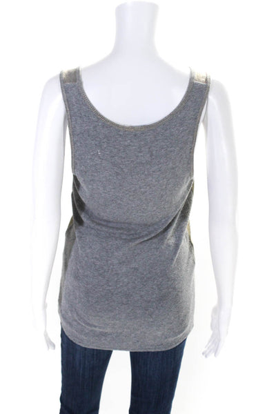 Elie Tahari Womens Scoop Neck Ribbed Knit Metallic Tank Top Gray Size Large