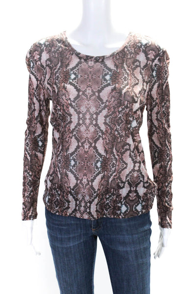 Parker Womens Long Sleeve Snakeskin Print Mesh Shirt Pink White Size Large