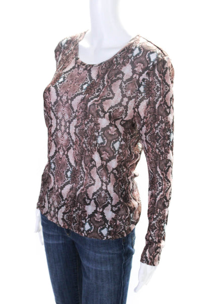 Parker Womens Long Sleeve Snakeskin Print Mesh Shirt Pink White Size Large