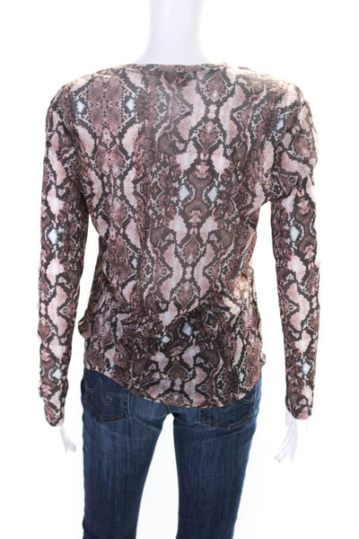 Parker Womens Long Sleeve Snakeskin Print Mesh Shirt Pink White Size Large