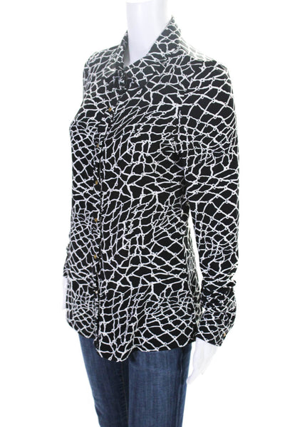 BCBGMAXAZRIA Womens Long Sleeve Button Fornt Printed Top Black White Size Medium