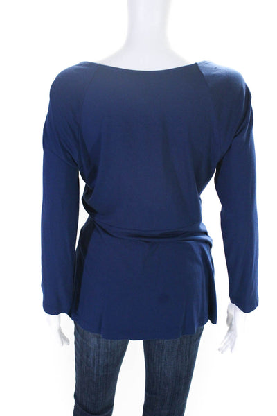 BCBGMAXAZRIA Womens Long Sleeve Twist Front V Neck Top Blue Size Medium