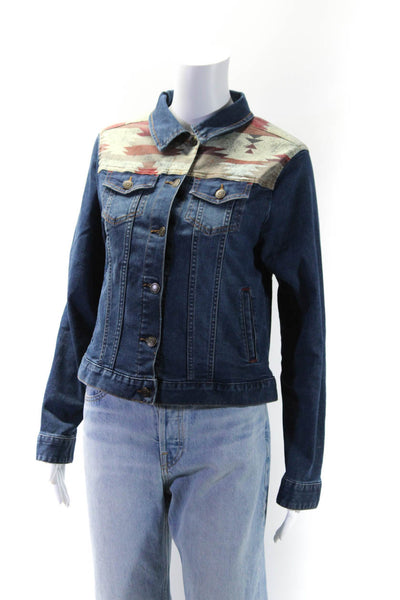 Frye and Co. Womens Stretch Denim Collared Button Up Jean Jacket Blue Size S