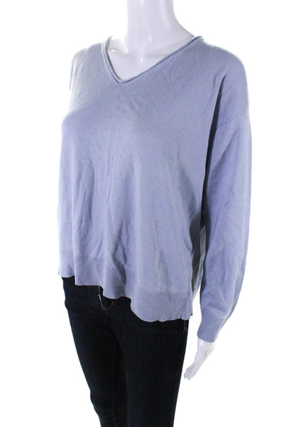 Eileen Fisher Womens Cotton Knit Long Sleeve V-Neck Shirt Top Light Blue Size XS