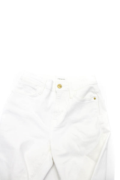 Frame Womens Cotton Buttoned Le High Flare Leg Zipped Pants White Size EUR25