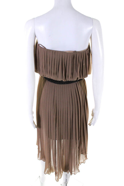 Haute Hippie Womens Strapless Pleated Beaded Trim High-Low Dress Brown Size XS