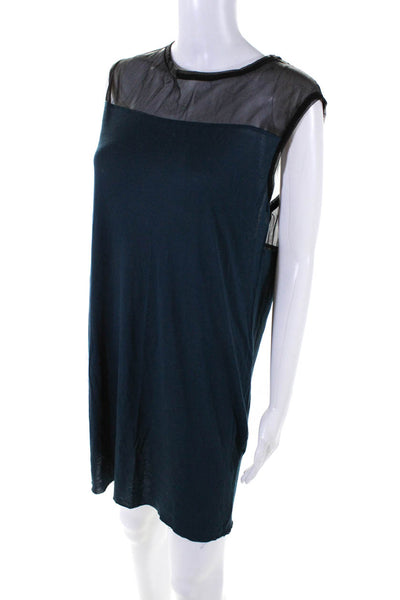 Allsaints Women's Round Neck Sleeveless Sheer Mini Dress Green Black Size 8