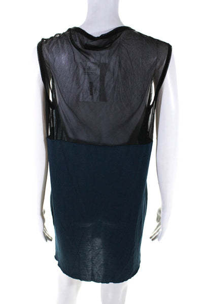 Allsaints Women's Round Neck Sleeveless Sheer Mini Dress Green Black Size 8