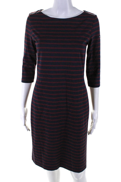 Saint James Womens Stretch Striped Boat Neck Long Sleeve Dress Navy Size 8