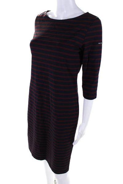 Saint James Womens Stretch Striped Boat Neck Long Sleeve Dress Navy Size 8