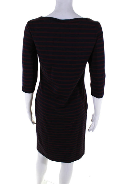 Saint James Womens Stretch Striped Boat Neck Long Sleeve Dress Navy Size 8