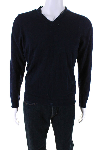 Massimo Dutti Mens Wool Cashmere Long Sleeve V Neck Sweater Blue Size M