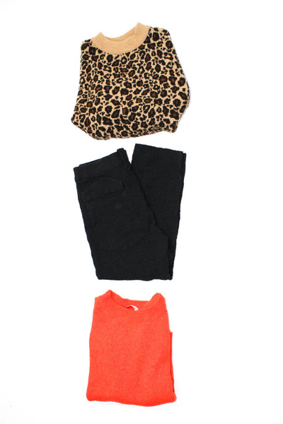 Zara Womens Leopard Knit Sweaters Gauze Pants Orange Brown Black Small Lot 3