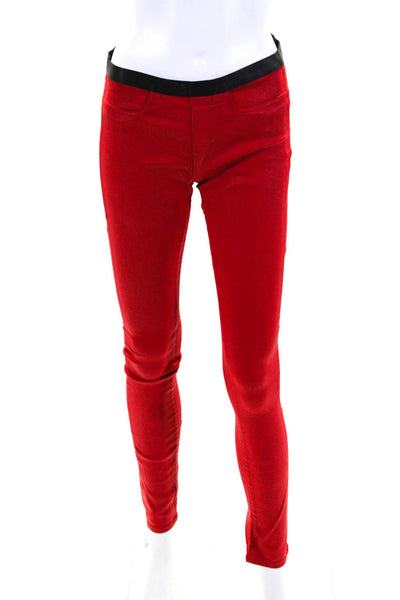 Helmut Lang Womens Denim Elastic Waist Low-Rise Skinny Jeans Red Size 27