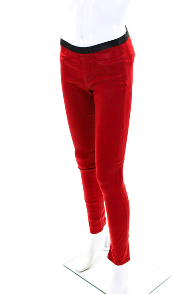 Helmut Lang Womens Denim Elastic Waist Low-Rise Skinny Jeans Red Size 27