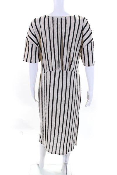 Zara Trafaluc Womens Striped V-Neck Short Sleeve Midi Dress Beige Size S