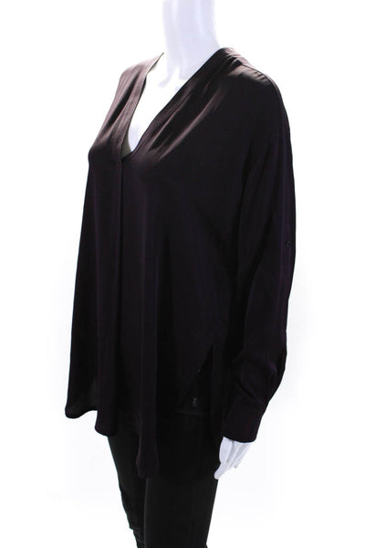 Vince Womens Silk V Neck Long Sleeves Blouse Eggplant Purple Size Small