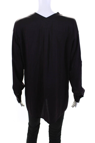 Vince Womens Silk V Neck Long Sleeves Blouse Eggplant Purple Size Small