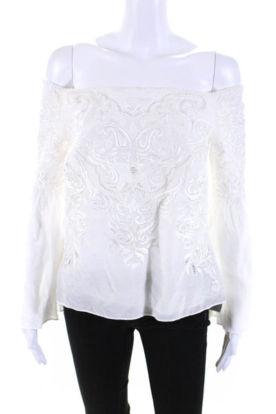 Intermix Womens Embroidered Off The Shoulder Blouse White Cotton Size Medium