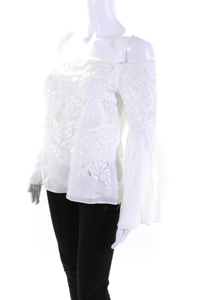 Intermix Womens Embroidered Off The Shoulder Blouse White Cotton Size Medium