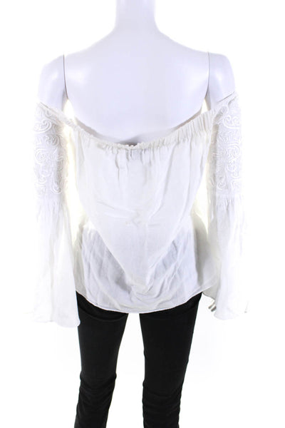 Intermix Womens Embroidered Off The Shoulder Blouse White Cotton Size Medium