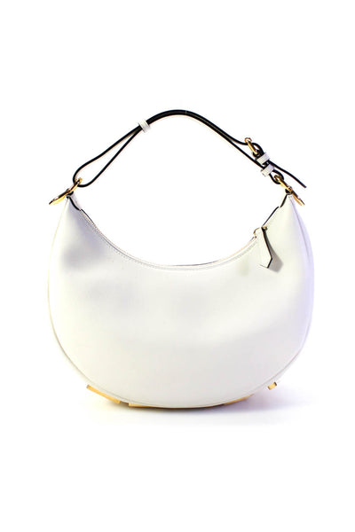 Fendi Womens Single Strap Zip Top Fendigraphy Shoulder Handbag White Leather