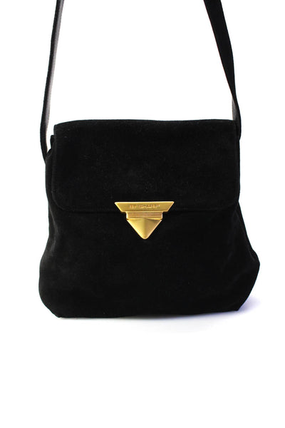 Americana By Sharif Suede Adjustable Strap Small Flap Crossbody Handbag Black