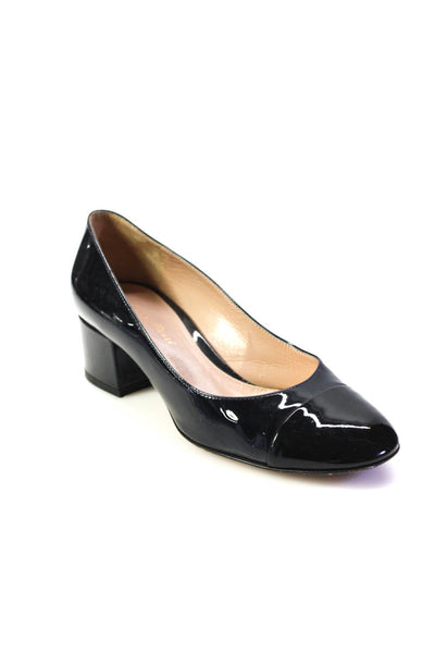 Gianvito Rossi Womens Block Heel Cap Toe Pumps Black Patent Leather Size 36.5