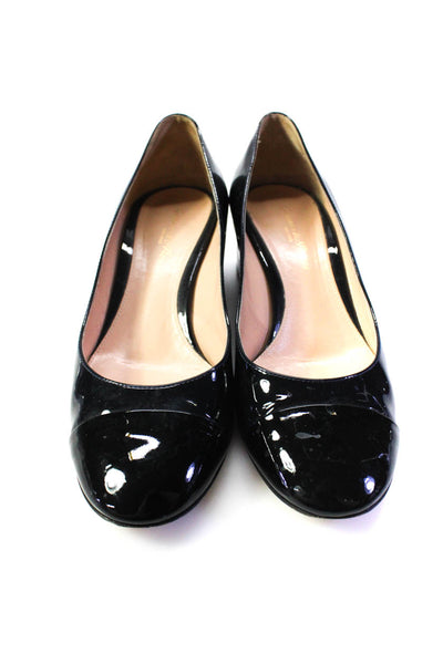 Gianvito Rossi Womens Block Heel Cap Toe Pumps Black Patent Leather Size 36.5