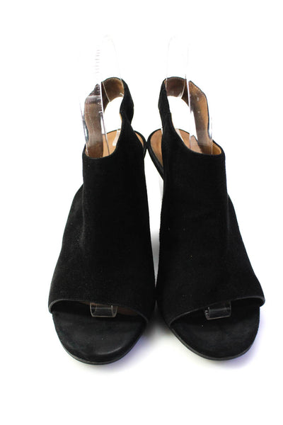 Chloe Womens Wedge Heel Ankle Strap Peep Toe Pumps Black Suede Size 37