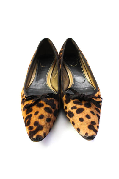 Prada Womens Pointed Toe Leopard Spotted Pony Hair Ballet Flats Brown Size 36.5