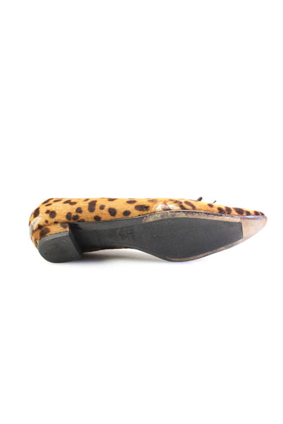 Prada Womens Pointed Toe Leopard Spotted Pony Hair Ballet Flats Brown Size 36.5