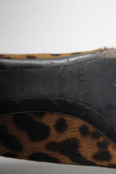 Prada Womens Pointed Toe Leopard Spotted Pony Hair Ballet Flats Brown Size 36.5