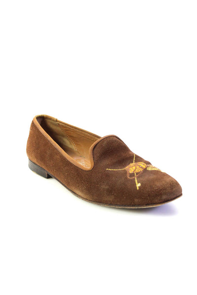 Stubbs & Wootton Womens Slip On Fishing Sack Embroidered Loafers Brown Suede 7.5